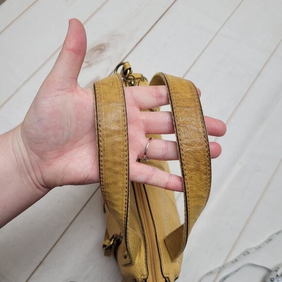 Fossil yellow mustard pebbled leather satchel bag shoulder purse - Picture 12 of 13